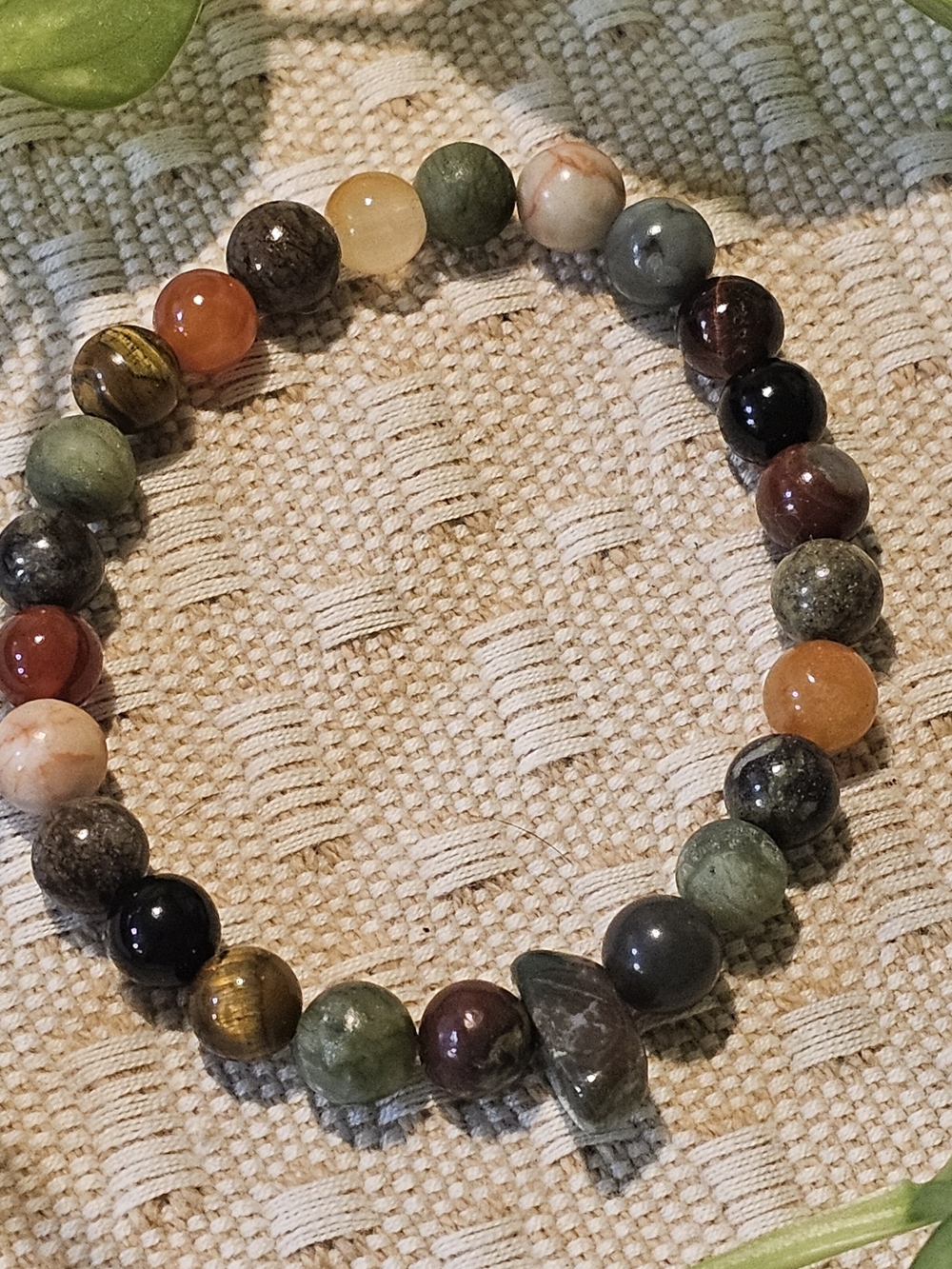 Earth Tone Grounding Multi-Color Natural Stone Bead Stretch Bracelet